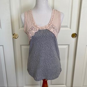 J. Crew Gray and Cream‎ Crochet Trim Tank Top Size Small Boho Cottagecore